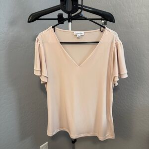 Calvin Klein Blush V-Neck Short Sleeve Blouse XL- EUC